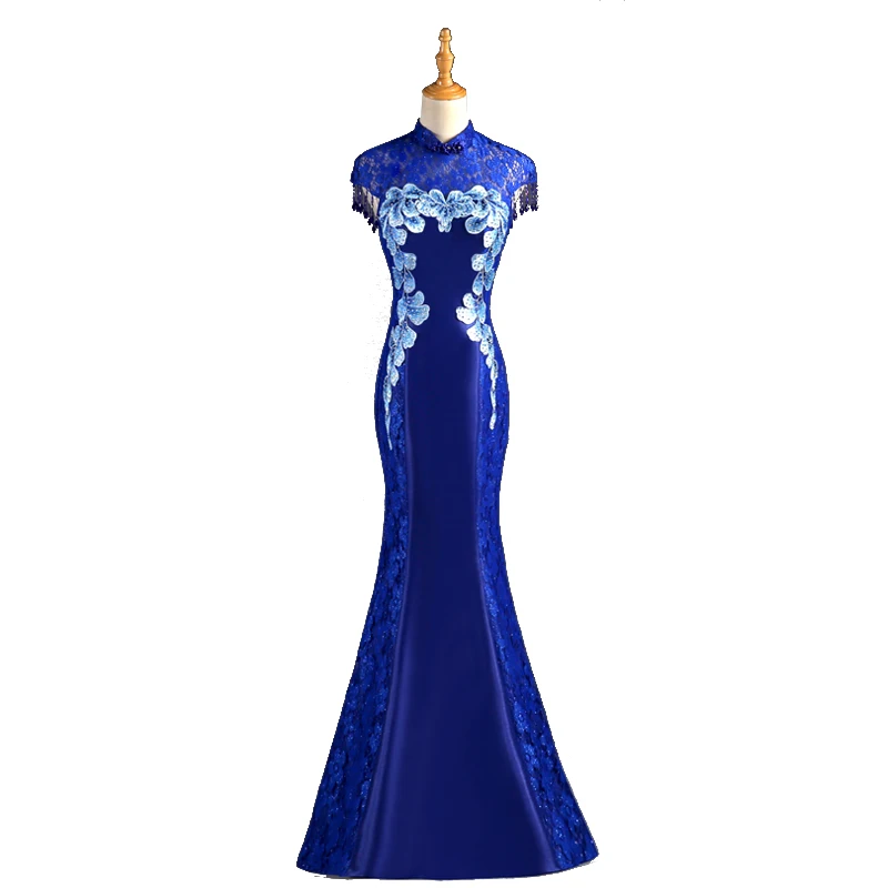 Bordado de lentejuelas vestidos de noche largo sirena Formal baile de graduación fiesta chino tradicional vestido Oriental 2019 nuevo estilo qipao vestido - 4