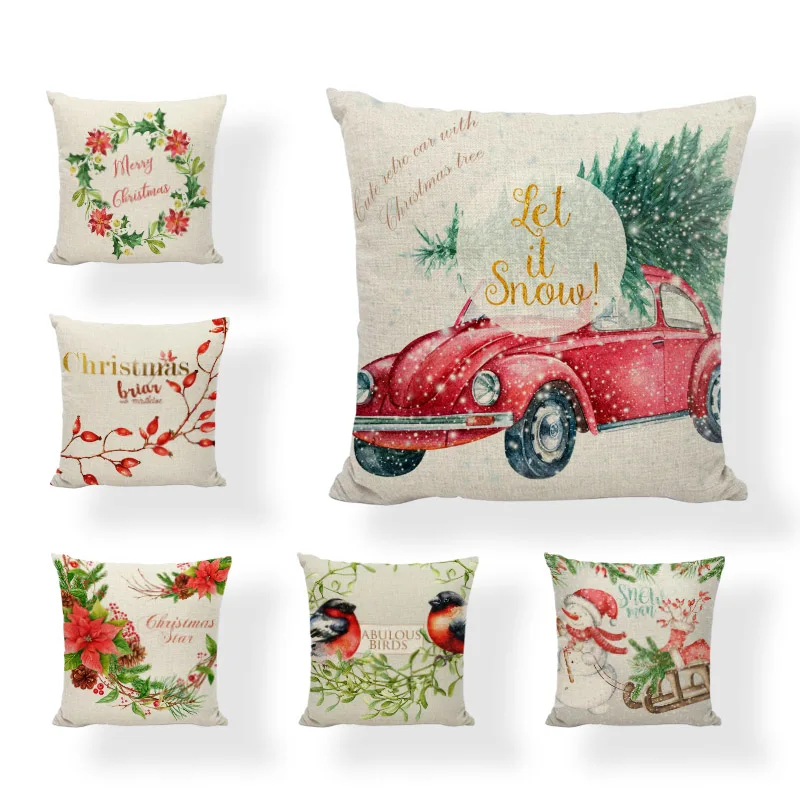 

Hot Sale Christmas Series Cushion Cover Letter Owl Christmas Tree Home Bedroom Sofa Outdoor Party Decoration Linen Pillow Cases