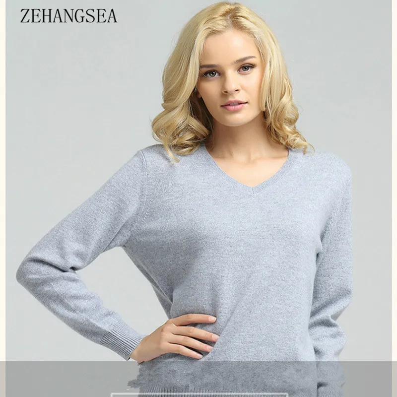 V-neck cashmere sweater fashion women's sweater pullover autumn and winter pullover sweater large size solid color women's shirt