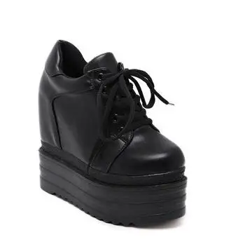SWYIVY/женские белые кроссовки на очень высоком каблуке 13 см; Новинка года; зимняя женская повседневная обувь; женские кроссовки на танкетке - Цвет: Черный