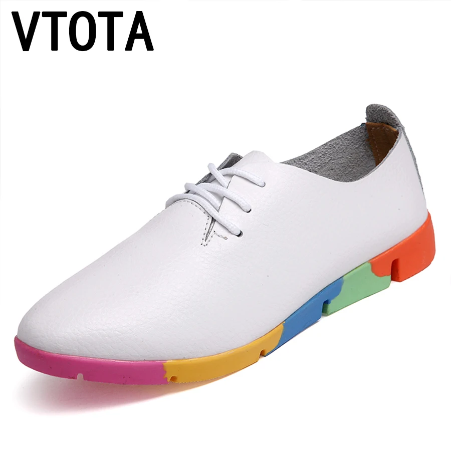 comprar VTOTA Genuína Oxfords De Couro Das Mulheres Flats Shoes Deslizamento Em Sapatas Para Mulheres Zapatillas Mujer Casuais Loafters Sapatos Femininos A62