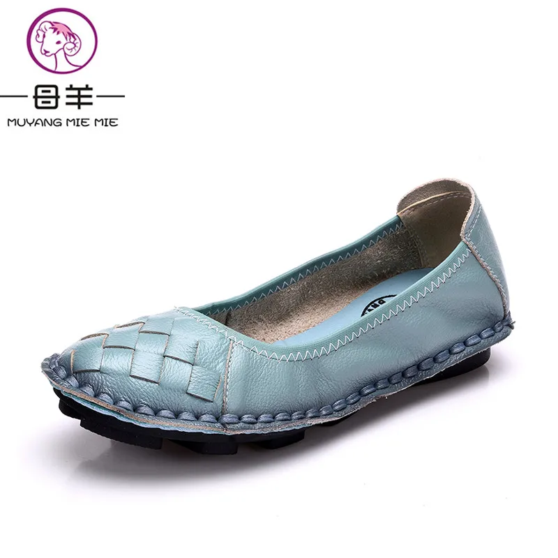 

MUYANG MIE MIE 2018 Fashion Spring Genuine Leather Handmade Women Shoes Casual Flat Shoes Woman Comfortable Loafers Women Flats