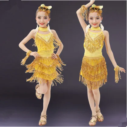Sequin Fringe Red / yellow / rose red Salsa Dress Child Girls Kids Latin Dresses Girls Latin Dance Costumes Sequin Fringe Red / yellow / rose red Salsa Dress Child Girls Kids Latin Dresses Girls Latin Dance Costumes