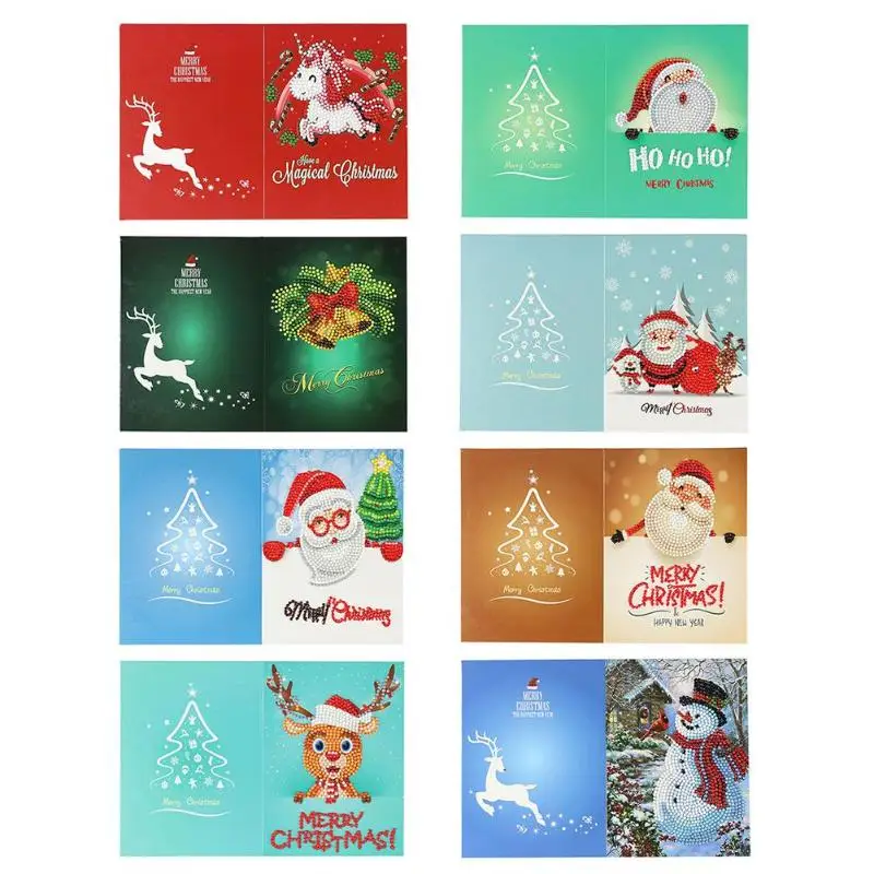 

Christmas Greeting Cards DIY 5D Diamond Painting Set New Year Xmas Gift 4/8pcs Small Santa Claus Snowman Festival Greet Cards