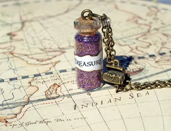 

12pcs/lot TREASURE Magical Necklace with a Treasure Chest Charm Pirates bronze tone