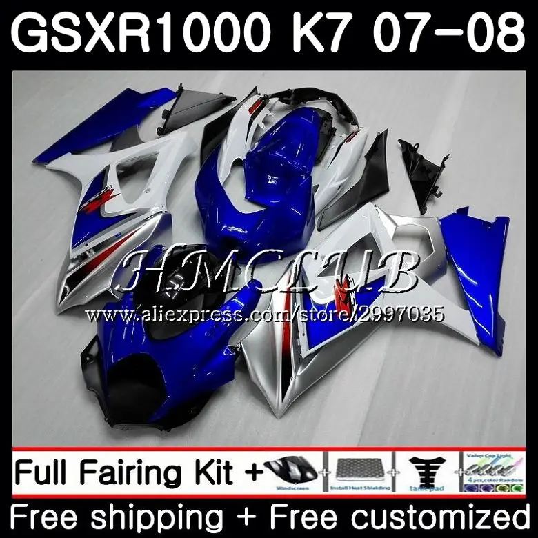 

Body Blue white For SUZUKI GSX-R1000 GSXR-1000 K7 GSXR 1000 2007 2008 34HC.1 GSXR1000 07 08 Bodywork GSX R1000 07 08 Fairing