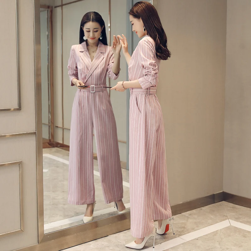Striped Wide Legged One Piece Pants Jumpsuits Chic Loose Jumpsuit Sashes Bodysuit Women Overalls Female Macacao Feminino Striped Wide Legged One Piece Pants Jumpsuits Chic Loose Jumpsuit Sashes Bodysuit Women Overalls Female Macacao Feminino