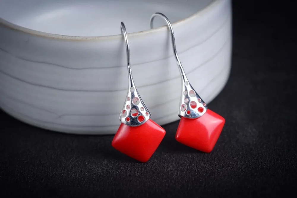 

charm Sale Lady's unique 925 Silver black Natural Stone special hook Earrings 11/2" jewelry Natural bread silver big earrings