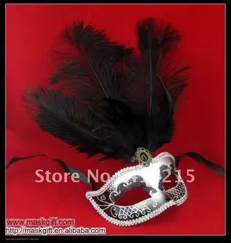 

12 pcs Free Shipping Beautiful Black And Silver Feather Masquerade Party Mask (A009)