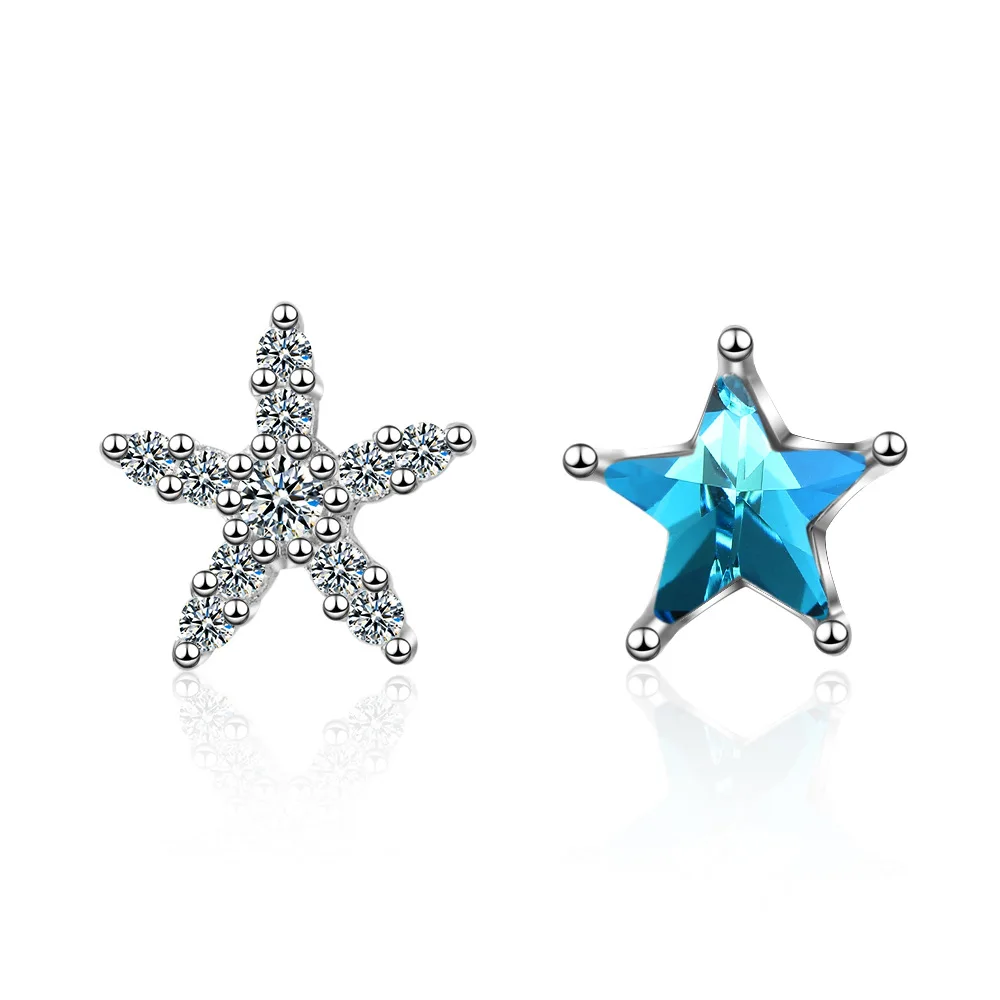 

New Luxury Asymmetric Star Shine Cubic Zirconia 925 Sterling Silver Ladies Stud Earrings Wholesale Jewelry Gift Oorbellen