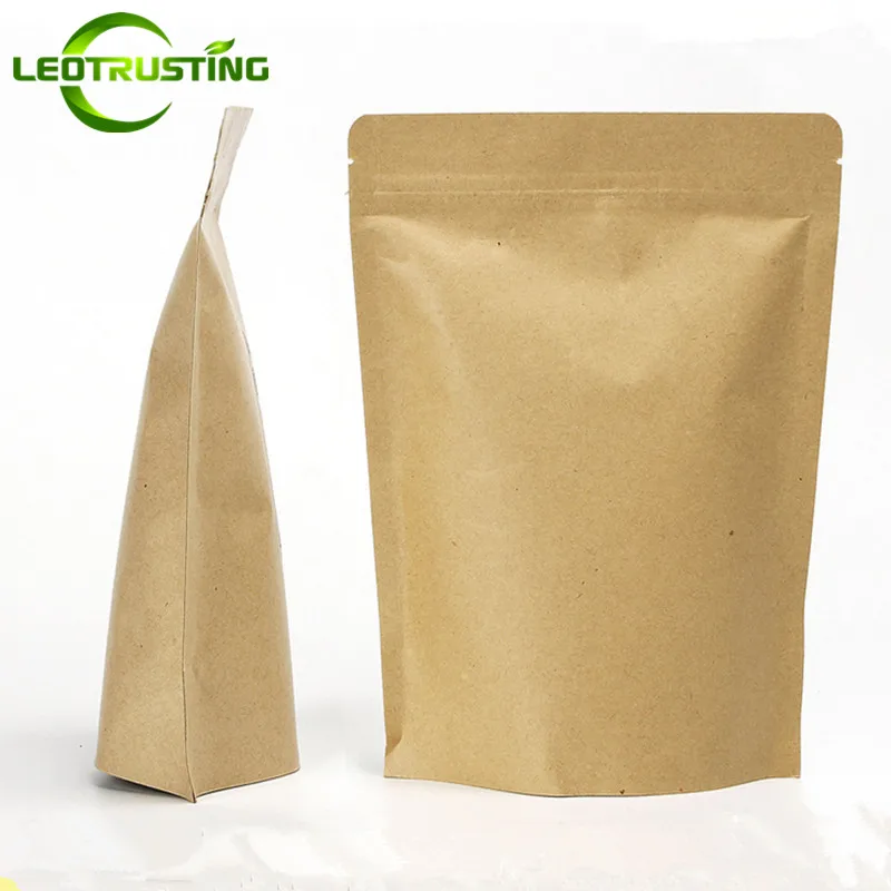 Leotrusting 100pcs Kraft Paper Ziplock Bag Stand up Mylar Foil