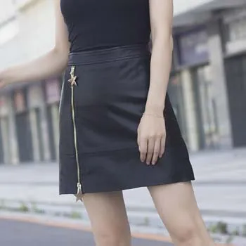 Европейский и американский стиль, женская юбка из натуральной кожи, овчина, Сексуальная Мини короткая летняя юбка для женщин, черная A076