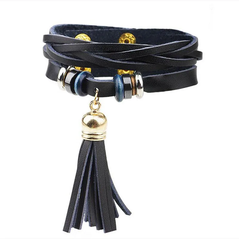 Высокое качество панк-шипы pu кожаный браслет для женщин с кожаной кисточкой женский кожаный браслет