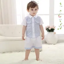 Комплекты одежды для малышей белая рубашка в клетку из 100 хлопка+ штаны, одежда для малышей коллекция года, летняя одежда для малышей возрастом от 7 до 24 месяцев, SBS154003