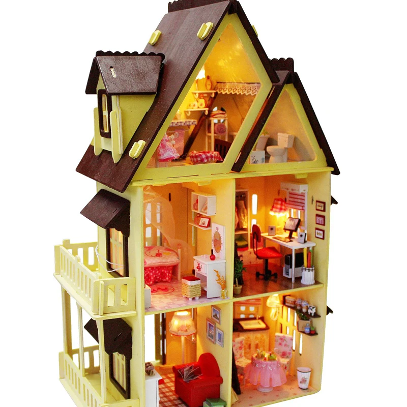 

Diy Wooden Doll House Furniture Light Model Building Kits 3D Miniature Dollhouse Puzzle Dolls Toy Gifts My little House Ali'ce