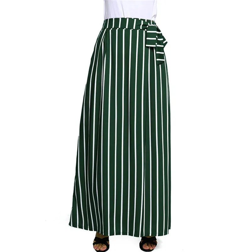 HOT sell Fashion 2018 Summer Skirt Womens Striped Ankle-length Chiffon Empire Lace-Up Vintage Long Skirt Femme Saia A06#N (9)