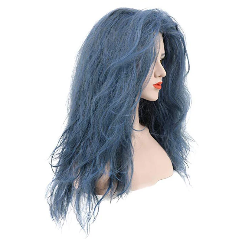 Hair Cap+ Free Part Long Natural Wave Blue High Temperature Fiber The Witch Synthetic Cosplay Wig For Halloween