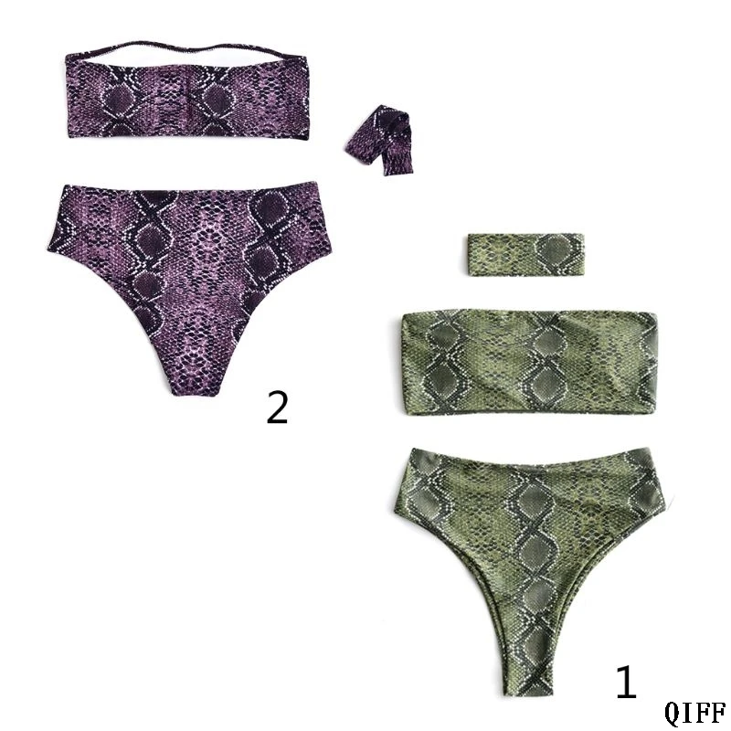 

Dropshipping Sexy Three Piece Bikini Set Off Shoulder Strapless Bandeau High Waist Thong With Chocker Boho Vintage APR28