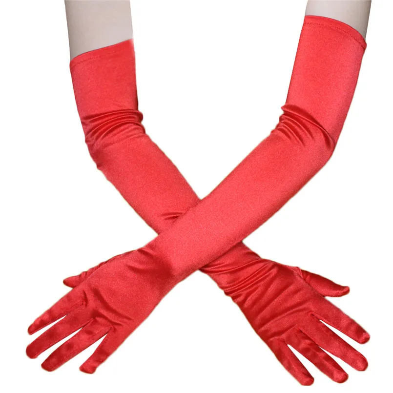 

54cm Long Black Red Satin Evening Party Gloves & Mitten Opera Women Costume Accessories Elbow Sunscreen Hand Gloves Guanti Donna