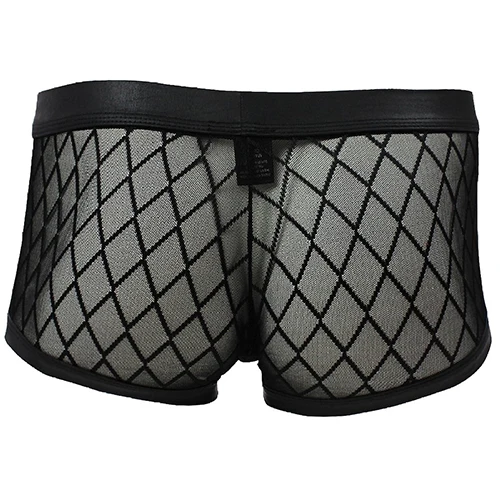 Men Sexy Mesh Sheer Boxer Shorts Underwear Black Trunks Underpants M L