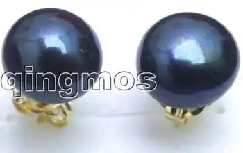 

SALE 7-8mm Black Natural Freshwater Flat Round Pearl Earring with Solid Gold Stud-2110 wholesale/retail Free shipping