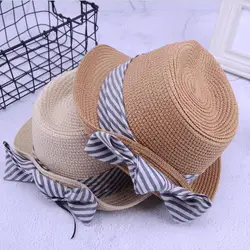 2018 Новая мода плоская Солнцезащитная шляпа Для женщин лето лук соломенная шляпа Шапки для Для женщин пляжные Головные уборы 6 цветов шапки