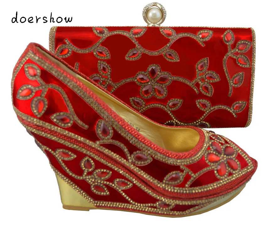 doershow 2015 New coming African sandals Italian shoes and bags to match red color shoes with