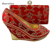 Doershow 2015 Новое поступление, Африканские Сандалии итальянская обувь и сумки, чтобы соответствовать, красная обувь с комплект с сумкой ZX1-49