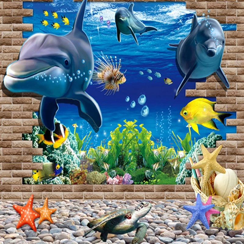 

3D Blue Sea World Dolphin Removable Wall Sticker Wallpaper Home Decor