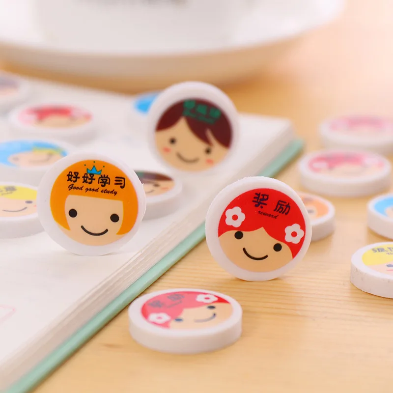 Cartoon Student Eraser Encourage Praise Colorful Round Eraser Creative Stationery Gift Giveaway