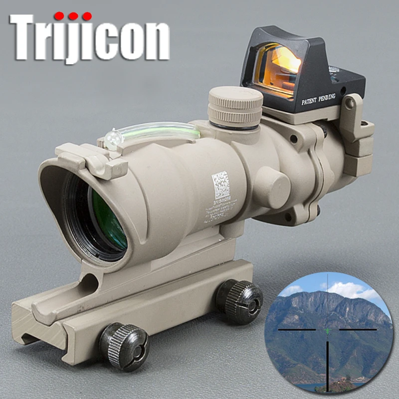 

Tan Acog 4x32 Green Fiber Source Real Fiber Scope W/ Rmr Micro Red Dot Sight Marked Version Black Rifle Scope Hunting