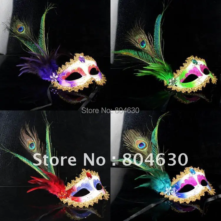 On Sale Luxury Peacock Feather Mask Venetian Masquerade Party Mask