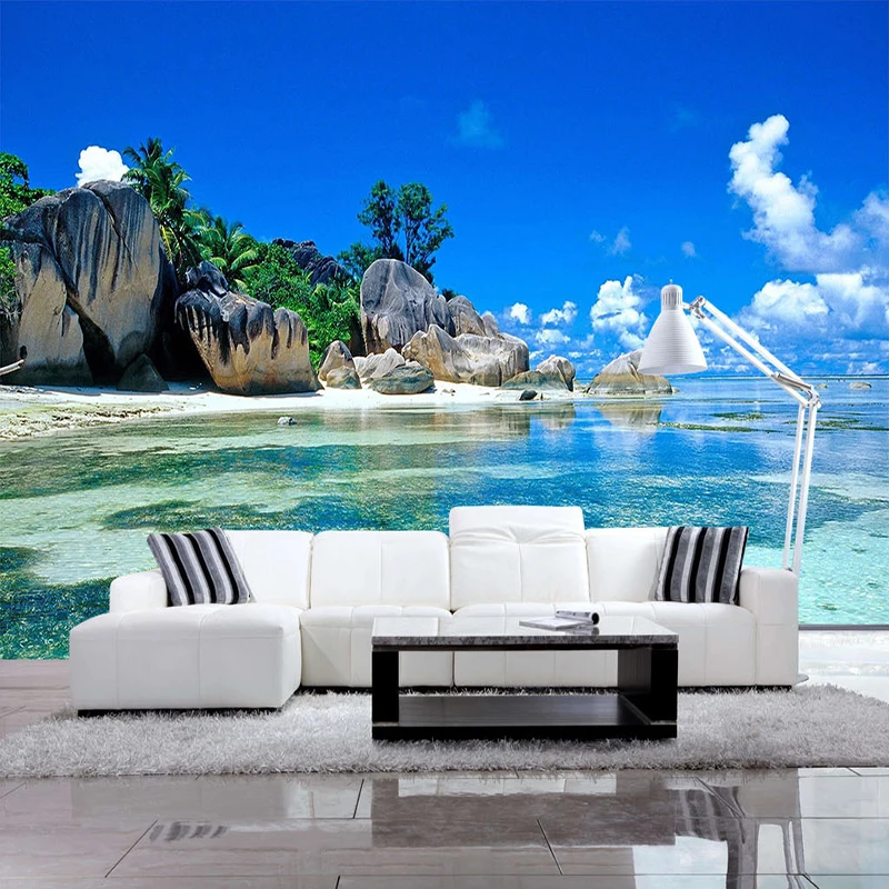3D Photo Wallpaper Roll Seascape Beach Sea Island Mural for Walls