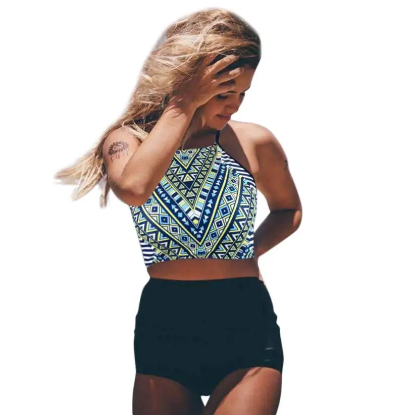 

Women Swimwear 2Color Patchwork Print Halter Two Pieces Bikini Swimsuit Casual Bathing Tops for Summer Party Beach 18May9