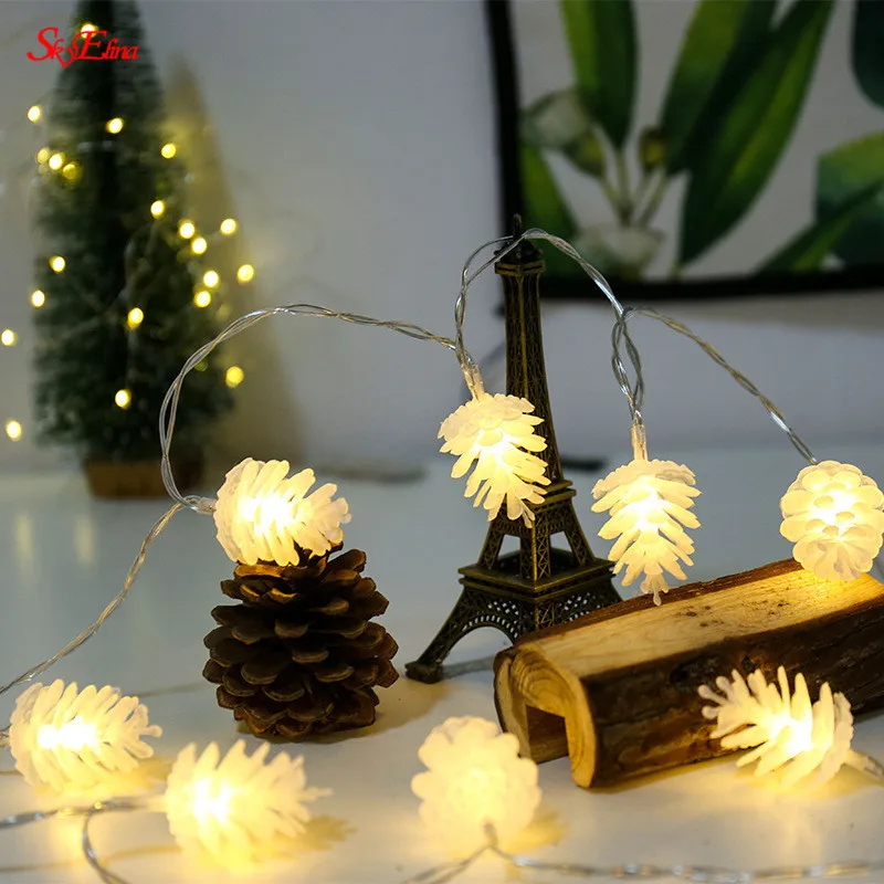 10 LED Pine cone Lights Battery Powered Fairy Christmas Xmas Party Decor Pinecon 