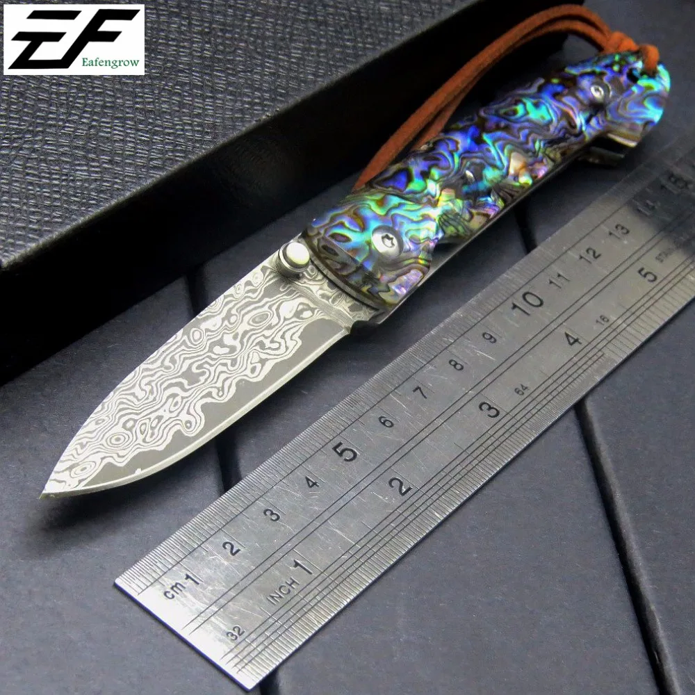 

New EF83 Damascus Folding Blade Knife Damascus Steel Blade Shell Handle Camping Outdoor Tool Hunting Tactical Knives EDC Tool
