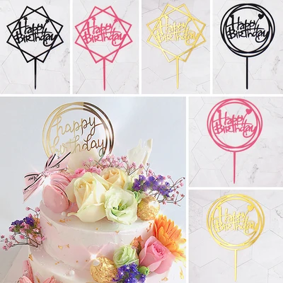 Creative Acrylic Cake Topper Happy Birthday Cake Toppers Baby Shower Party Cupcake Topper Kids Gifts and Favors Cake Decorations