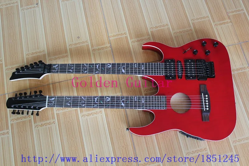 Custom Shop 6/12 Strings Double neck Acoustic electric guitar IN RED