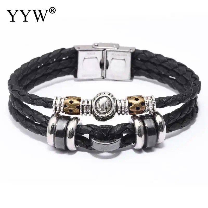 

Zodiac Sign Stainless Steel Men Bracelet Cancer Leo Virgo Libra Scorpio Gemini 12 Constellation Punk Braided Leather Bracelet