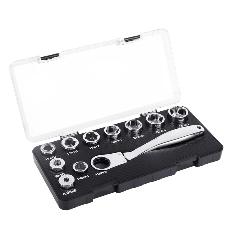 

10 Pieces 6.35MM-24MM Wrench Socket Set CR-V Wrench Automatic Repair Car WE Tool 16IN1 Multi-Function Ratchet Magic Wrench Set