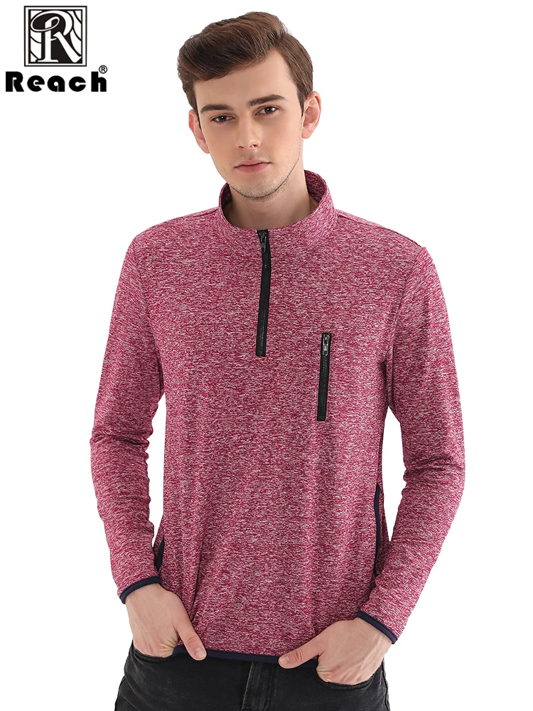 Reach Mens Casual Tops Long Sleeve Men Long Sleeve Solid Color Sweatshirt Male Casual Sportswear With Zipper Pocket EU Size 