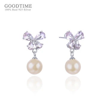 

Fashion Women Earring 925 Sterling Silver Rings For Girl Sweet Bow Pearl Jewelry Sterling Silver Bead Zircon Earrings