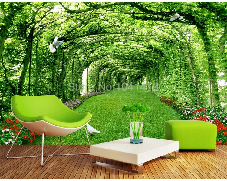 Пользовательские Настенные обои 3D зеленый лес лужайка с деревьями голубь пейзаж фото настенная живопись Гостиная самоклеющиеся Papel де Parede