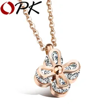 OPK Flower Pendant Necklace For Women Inlaid Clear Cubic Ziconia Rose Gold Color Elegant Jewelry Ladies’s Gift, GX1112