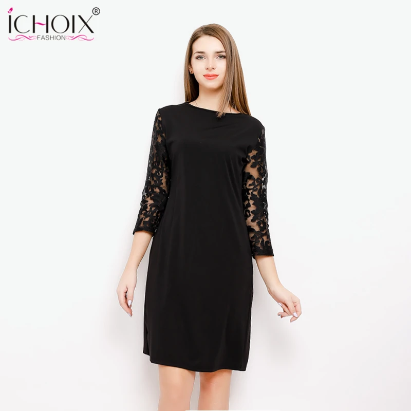 

2019 New Spring Women Big Size Dress Ladies Long Sleeve Stitching Lace Dresses Fashion plus size Party Black Red Vestidos M-3XL