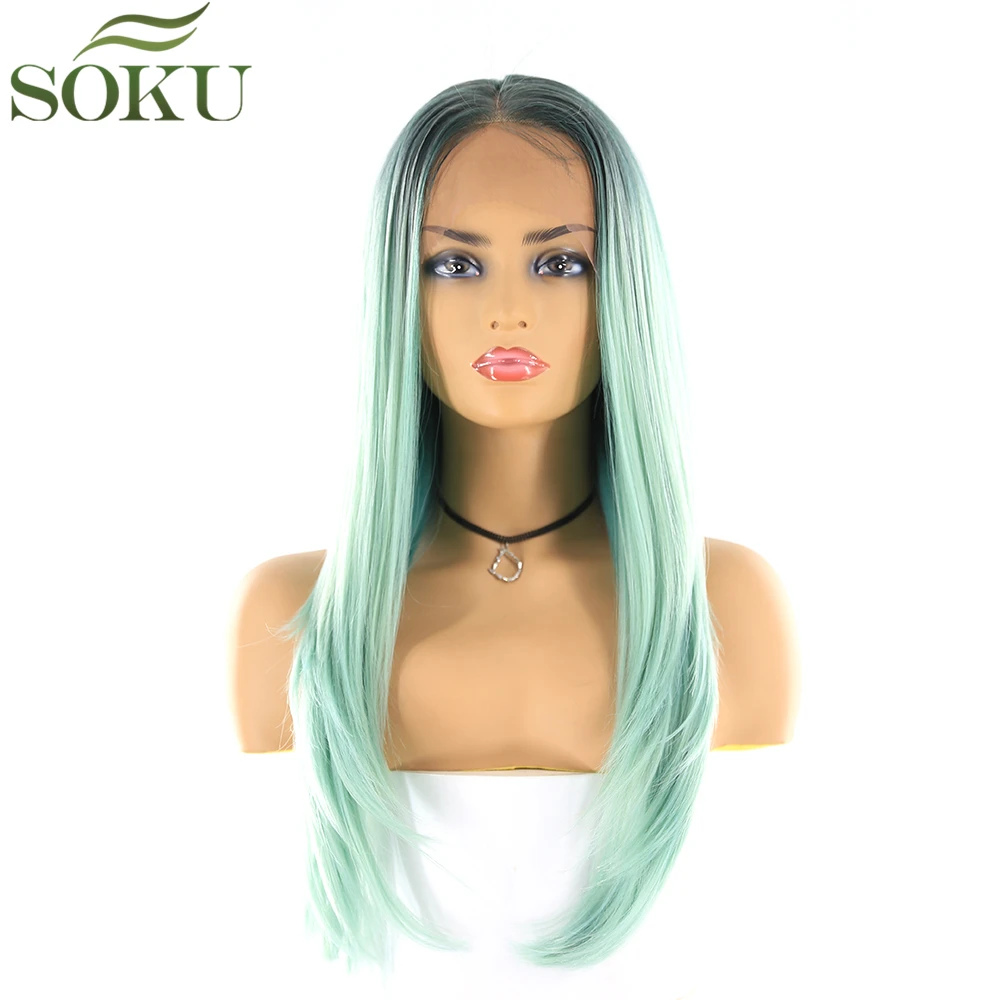 Омбре блонд синтетические парики на кружеве для женщин SOKU 24 дюйма прямые парики 150% плотность термостойкие волокна парик - Цвет: R3431