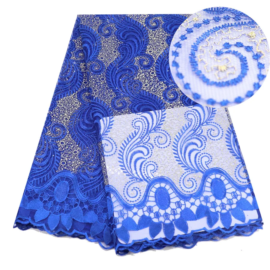 

Blue Color African French Lace Fabric High Quality Tulle Net Lace Fabric 5 Yards Embroidery Nigerian Lace Fabric For Women