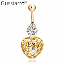 Gussiarro милое сердце золотого цвета прозрачные AAA Кристальные кольца для пупка пирсинг пупка ювелирные изделия для тела Percing подарок для тела