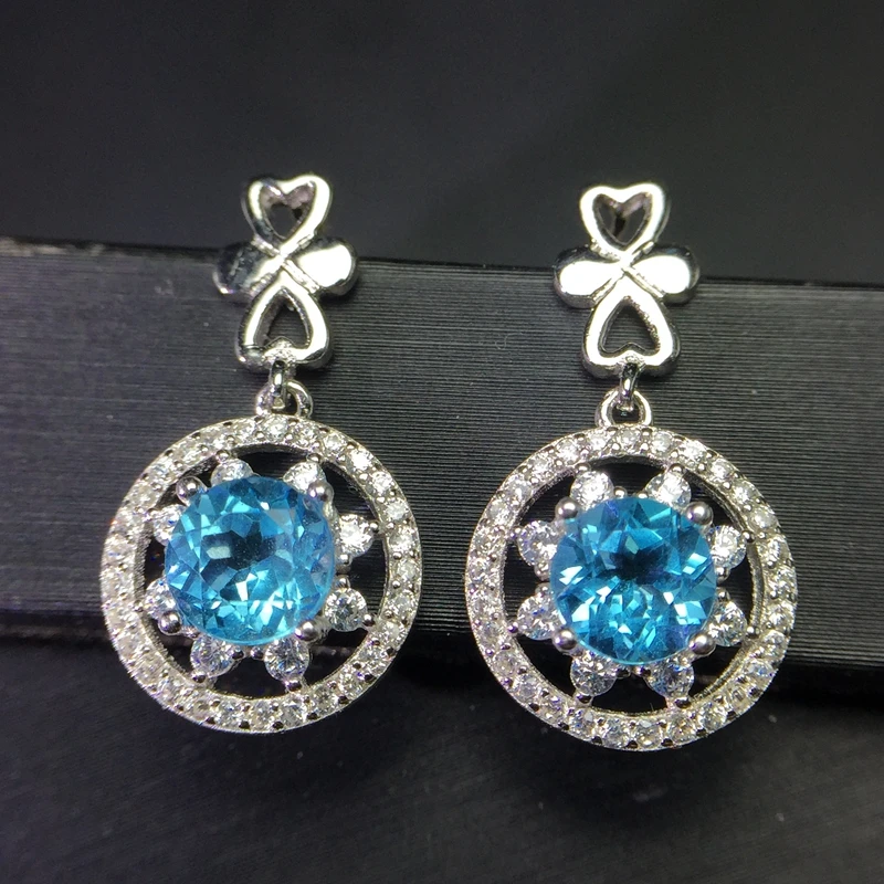 Uloveido круглый синий топаз серьги-гвоздики с камнями для женщин, серебро 925 пробы юбилейные серьги для женщин 20% FR149