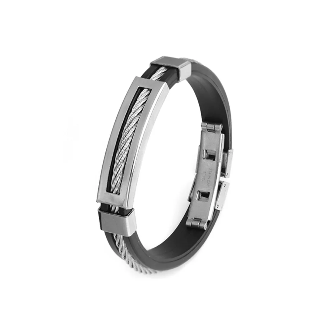 Silicone Stainless Steel Wire Mens Bracelet Simple Fashion Black Charm Bracelet Bangle Sport Wristband Male Jewelry Gift